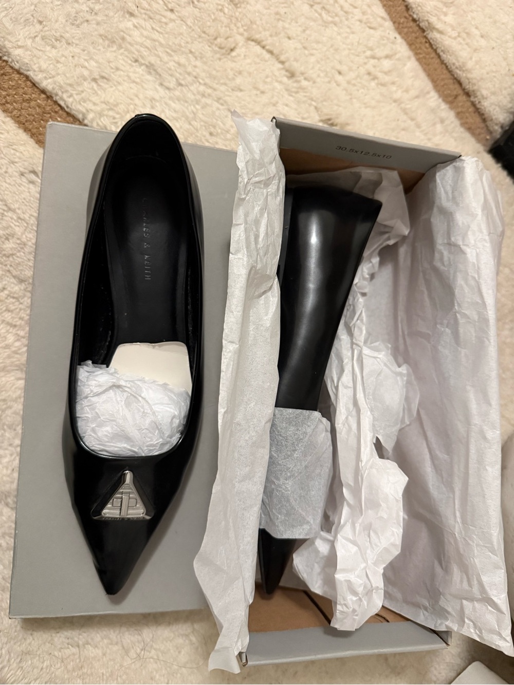 Charles & Keith Black Pointed-Toe Flats with Silver Hardware